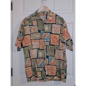 Tori Richard Hawaii Aloha Shirt Mens L Geometric Tropical Collar Cotton